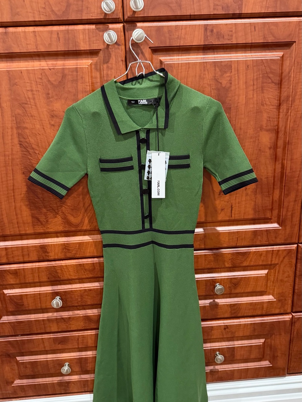 Karl Lagerfeld Green Midi Polo Dress with Black Trim